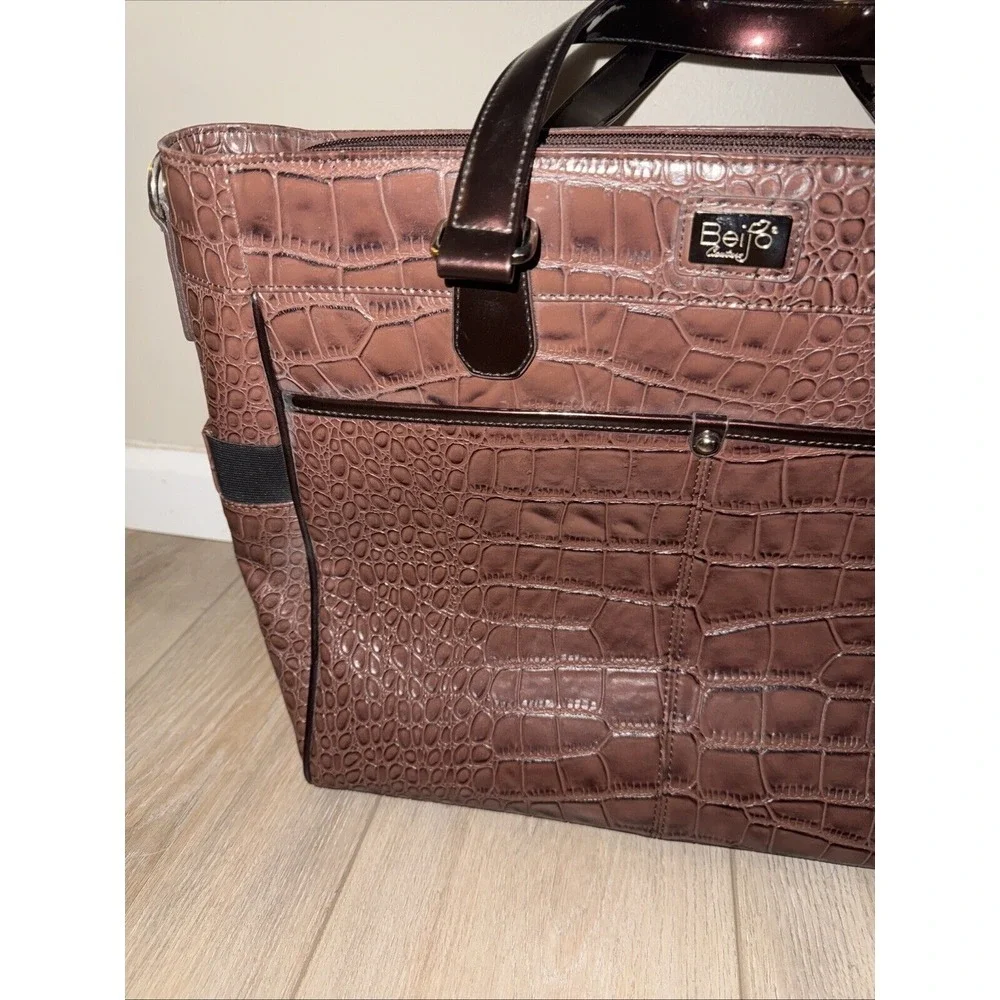 Beautiful Rare Beijo‎ Handbag Tote Bag Purse Faux Crocodile Brown Computer Case